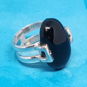 Onyx and Sterling Modernist Ring